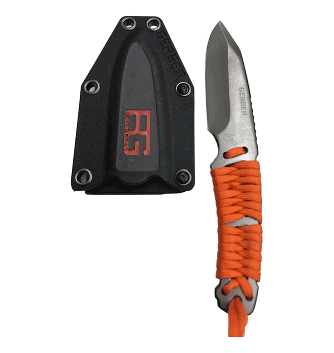Cuchillo Táctico De Supervivencia Con Funda Y Mango Cuerda Naranja