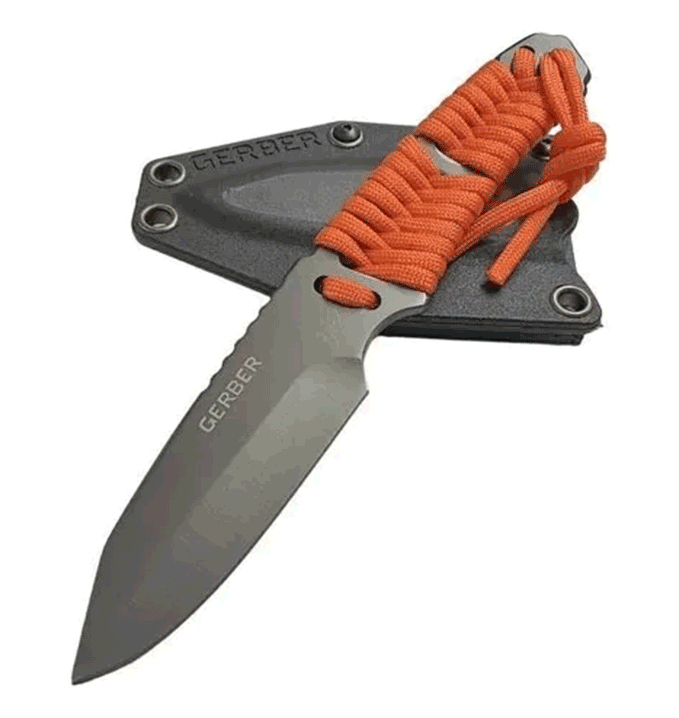 Cuchillo Táctico De Supervivencia Con Funda Y Mango Cuerda Naranja