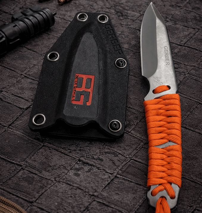 Cuchillo Táctico De Supervivencia Con Funda Y Mango Cuerda Naranja