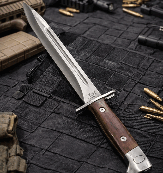 Cuchillo Tipo Bayoneta Ak47 Con Vaina De Cuero Hoja 23 Cm