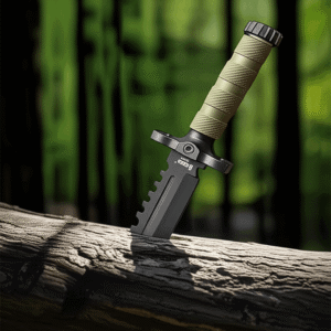 Cuchillo tipo bayoneta Funda Rígida Con brújula (solo como accesorio), Pedernal y Afilador Mango verde