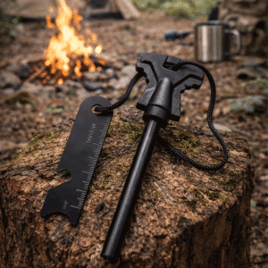 Pedernal Barra Magnesio Iniciador De Fuego Con Silbato-regla Negro