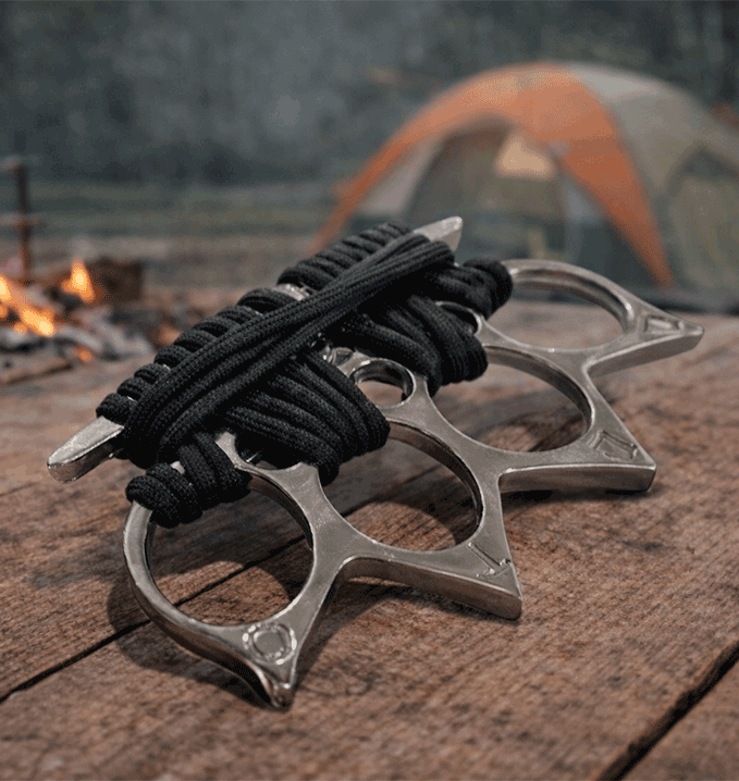 Manopla Con Punta Y Cuerda Paracaidista Defensa Personal Punta Plateado