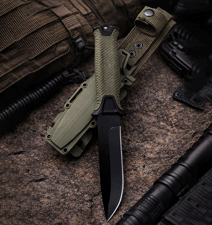 Cuchillo Táctico Acero Funda Rígida Mango Antidesliz Verde