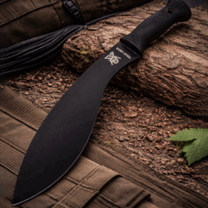 Machete Kukri Táctico De Acero Negro Con Mango Ergonómico