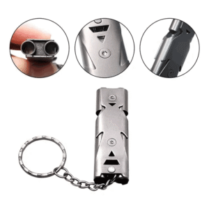 Silbato Emergencia Doble Sonido Acero Inoxidable Camping Plateado
