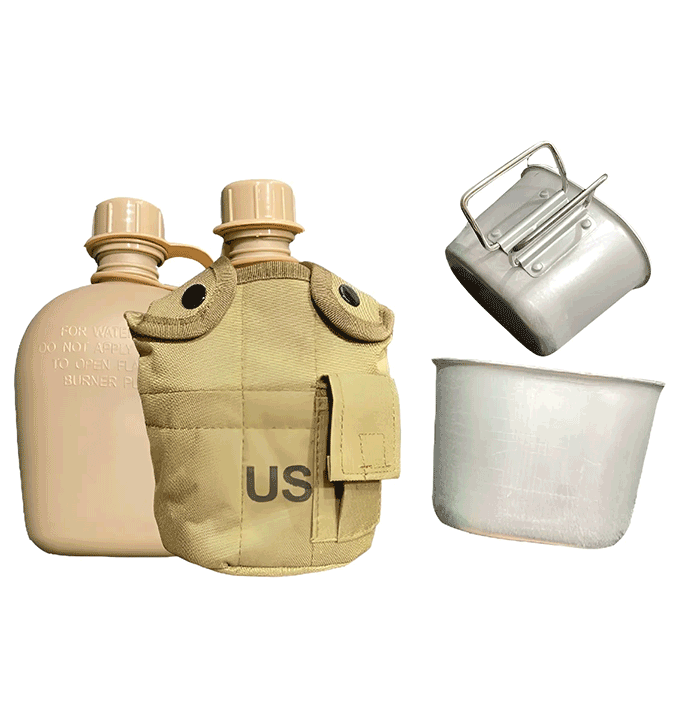 Cantimplora Tactica Militar Con Jarron Aluminio Y Funda 1lt Coyote