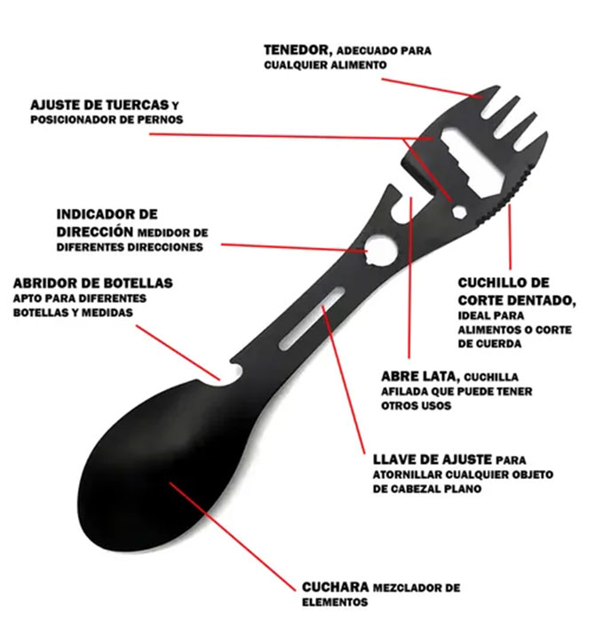 Cubierto Multifunción Camping 10en1 Acero Inoxidable Outdoor