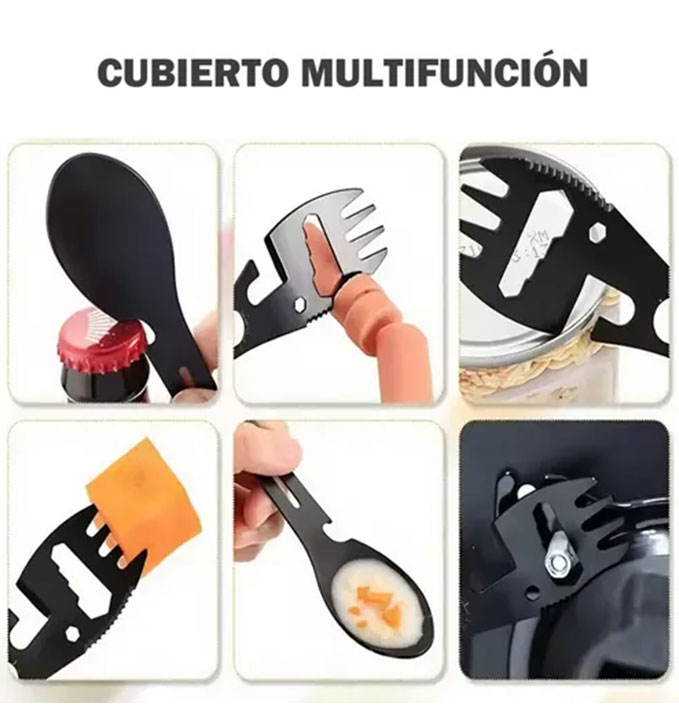 Cubierto Multifunción Camping 10en1 Acero Inoxidable Outdoor